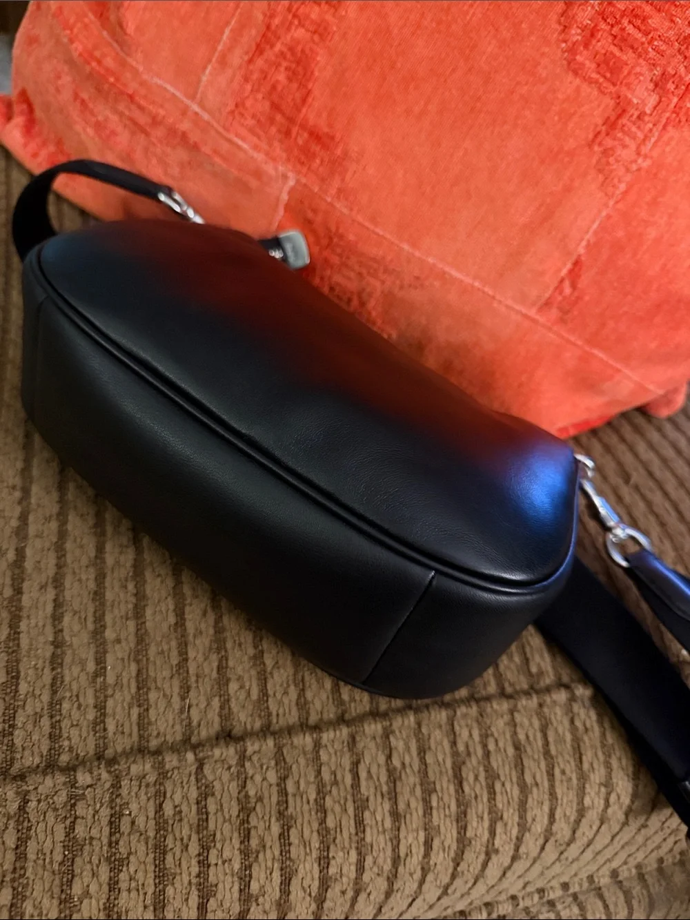 Coach Black Leather Shoulder Bag with Silver Chain
